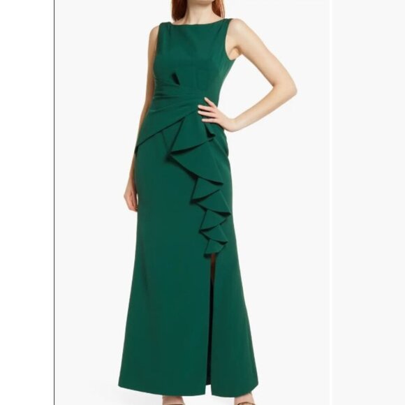 Eliza J Dresses & Skirts - Eliza J Sleeveless Ruffle Front Floor Length Gown Hunter Green 12